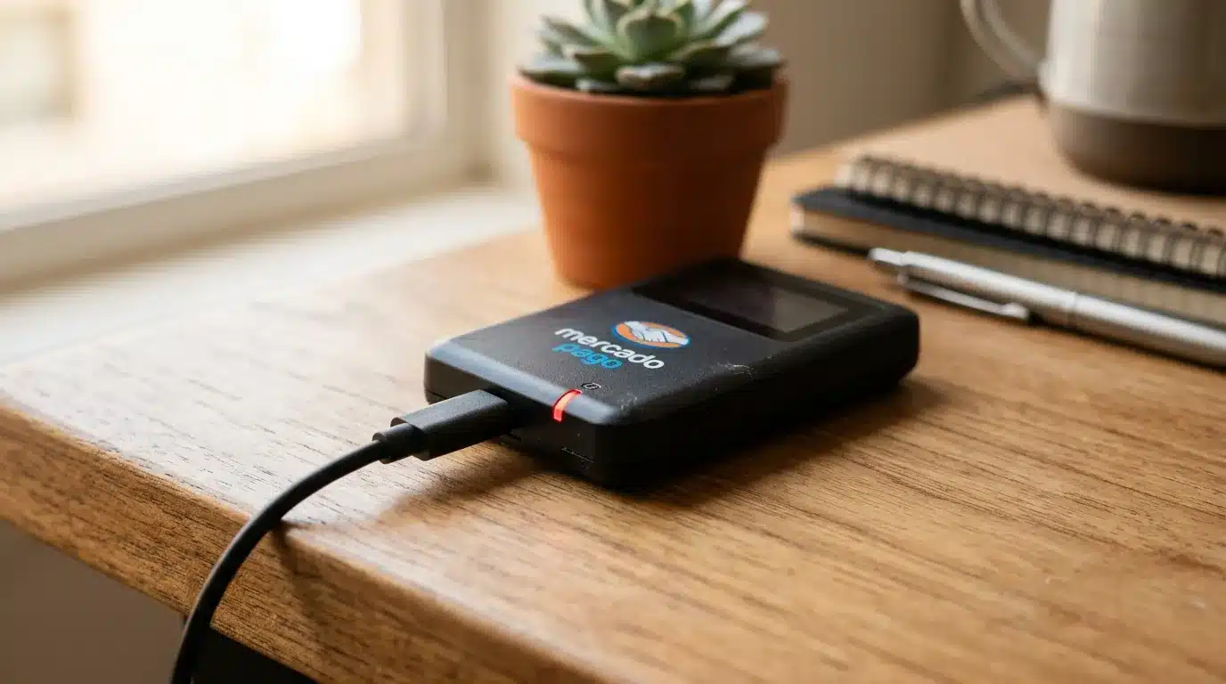 Carregando a maquininha Point Mini com cabo USB