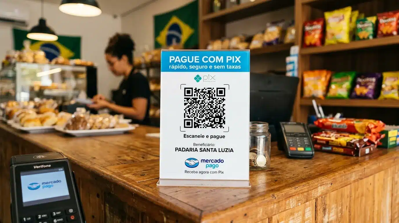 Placa impressa com QR Code Pix pronta para uso no balcão