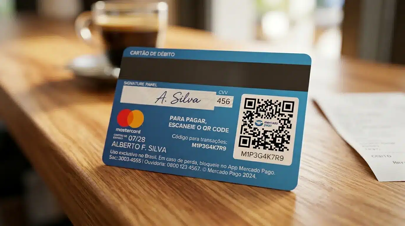QR Code impresso no verso do cartão Mercado Pago