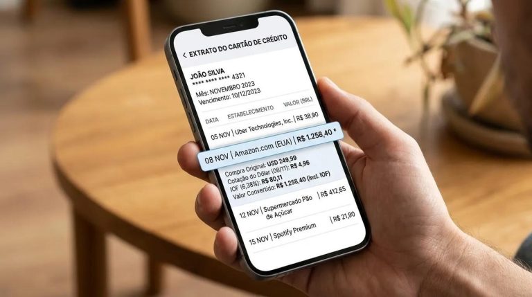 extrato de cartão na tela do celular