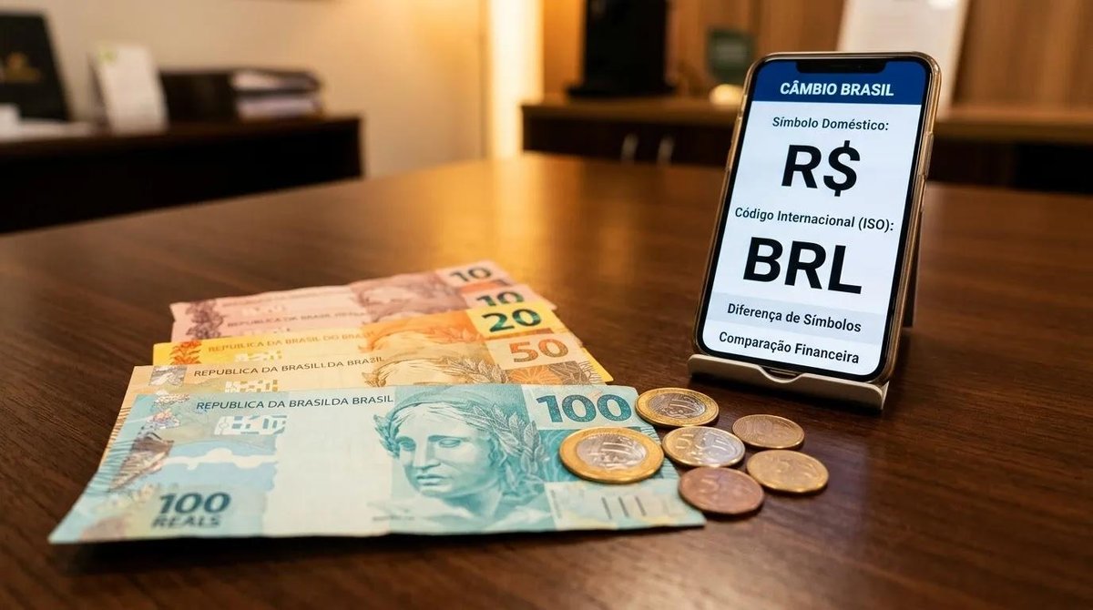 bilhetes e moedas na mesa e celular com símbolo de real brasileiro na tela