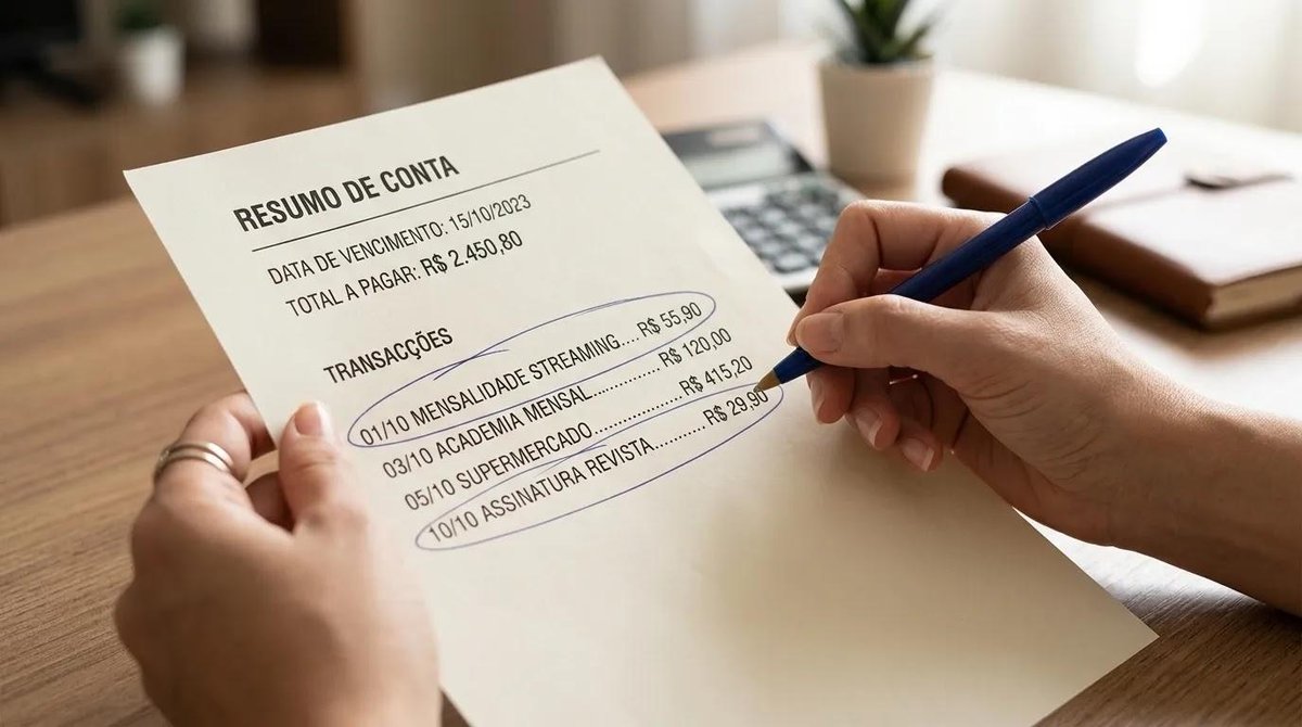 Acompanhando cobranças recorrentes na fatura do cartão de crédito.