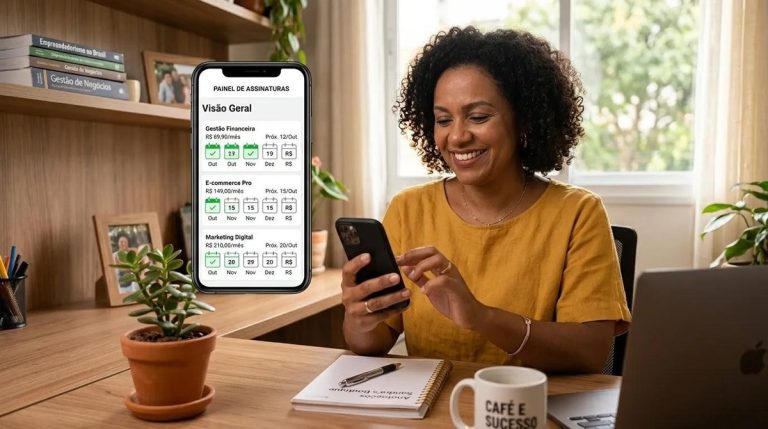 mulher programa pagamento recorrente para cobranças no celular