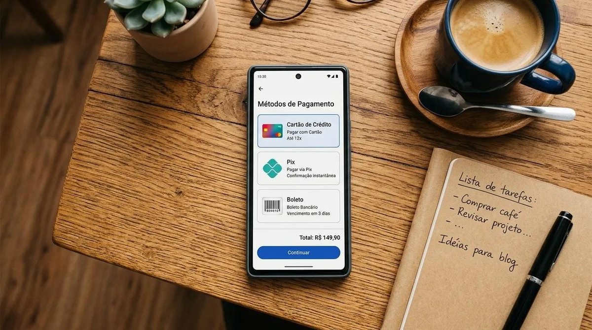 tela de celular com métodos de pagamento recorrente disponíveis