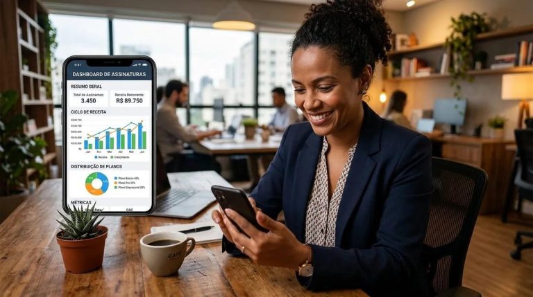 empresaria-gerencia-pagamento-recorrente-no-celular