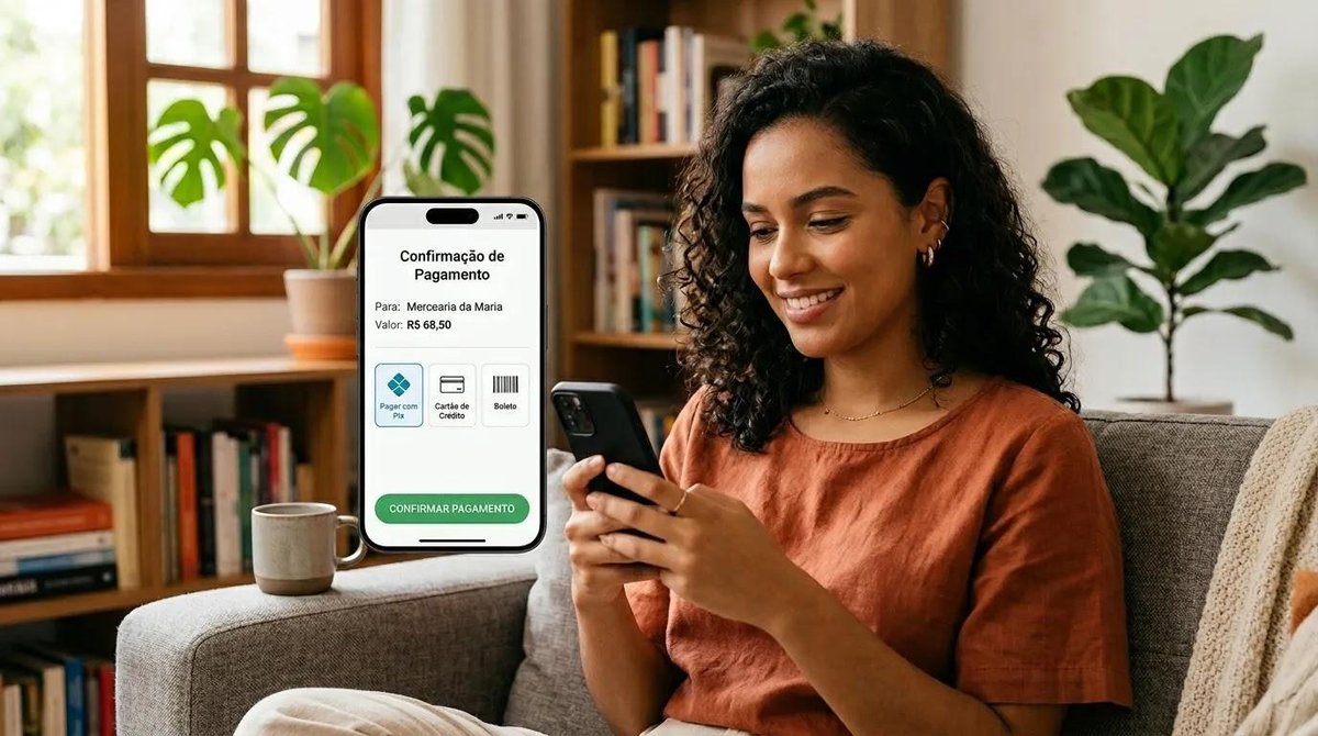 Pessoa analisando opções de pagamento no celular para entender cada modelo