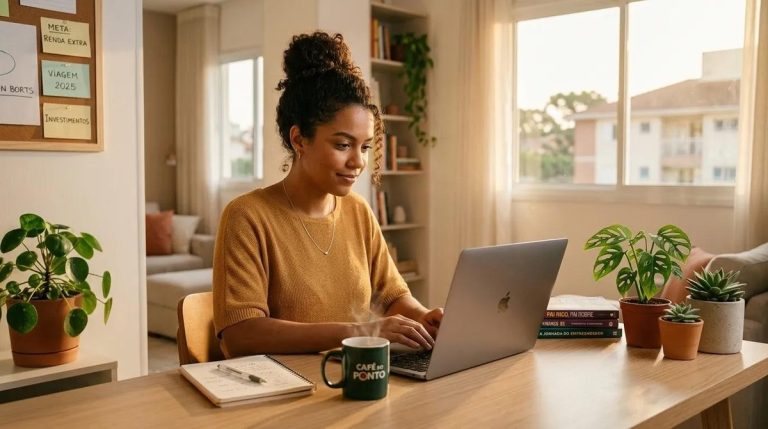 mulher organizando renda extra em home office