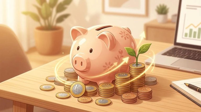 cofrinho com moedas na mesa ilustra o rendimento da poupança