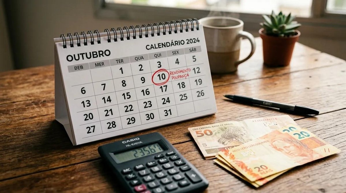 Calendário marcando a data de aniversário para crédito do rendimento da poupança