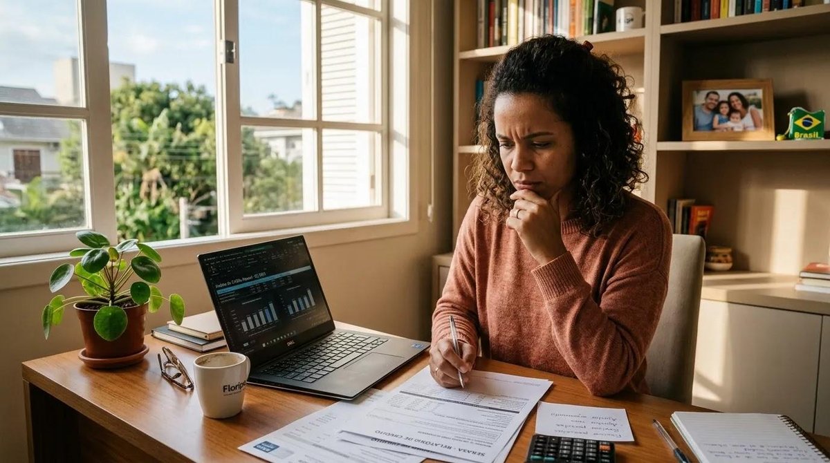 mulher consultando sua pontuação de crédito no computador