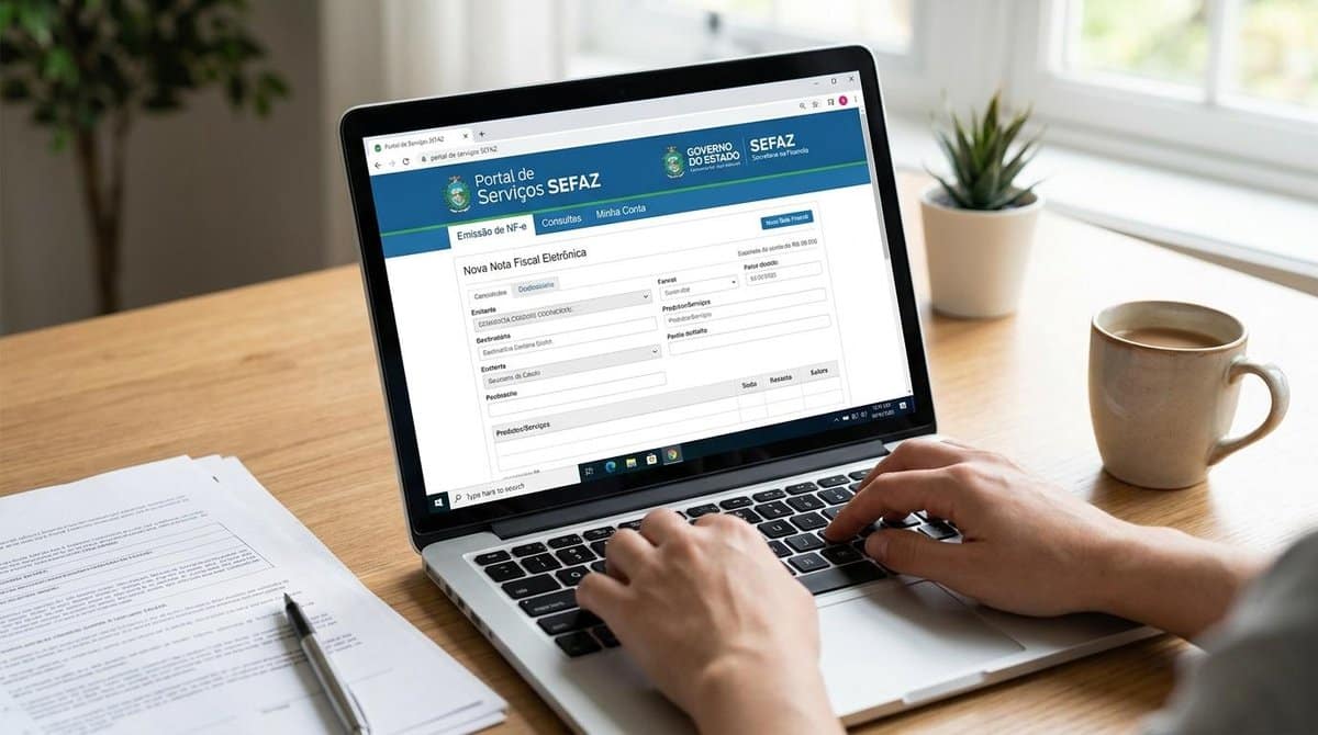 pessoa emitindo Nota Fiscal de Produtos no computador